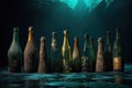 row of chilled beer bottles half-submerged in ice Royalty Free Stock Photo