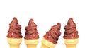 Row of Chocolate Soft Serve Ice Cream Cones Isolated on White Background Royalty Free Stock Photo