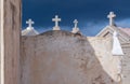 Christian cemetery with crosses against dark blue sky Royalty Free Stock Photo