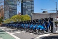 Row of Citi Bikes outside the United Nations in Midtown Manhattan of New York City