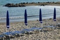 Row closed big umbrella beach Royalty Free Stock Photo