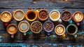 Row of Coffee Cups Filled With Different Coffee Beans Royalty Free Stock Photo