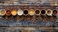 Row of Coffee Cups Filled With Different Coffee Beans Royalty Free Stock Photo