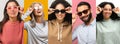 Row collage of photos with diverse people wearing different sunglasses Royalty Free Stock Photo