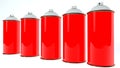 Row of Color spray cans in red color. Royalty Free Stock Photo