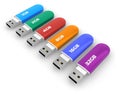 Row of color USB flash drives Royalty Free Stock Photo