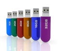 Row of color USB flash drives