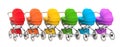 Row from colored baby strollers, 3D rendering