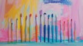 A row of colored paintbrushes on an abstract background creates a vibrant scene, Ai Generated Royalty Free Stock Photo