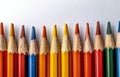 Row of Colored Pencils Against White Background Royalty Free Stock Photo