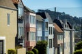 Row of colorful apartment buildings or town homes in San Francisco historic districts in the downtown city or in an Royalty Free Stock Photo