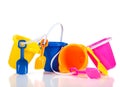 Row of colorful beach buckets or pails Royalty Free Stock Photo