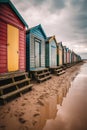 a row of colorful beach huts on a sandy shore Royalty Free Stock Photo