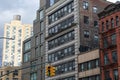 Row of Colorful Old and Modern Buildings in the East Village of New York City with a Street Light Royalty Free Stock Photo