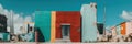 A row of colorful buildings with a blue sky in the background. Generative AI image. Royalty Free Stock Photo