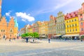 Old Town Hall building on cobblestone Rynek Market Square in old town historical city centre of Wroclaw Royalty Free Stock Photo