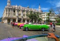 A row of colorful cabriolet retro cars in Havana Royalty Free Stock Photo