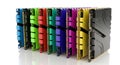 A row of colorful computer RAM modules on a white background Royalty Free Stock Photo