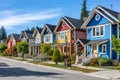 Row of colorful cottages. Street of residential houses. Royalty Free Stock Photo