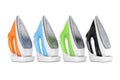 Row of Colorful Electric Clothes Steam Irons. 3d Rendering Royalty Free Stock Photo