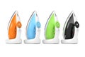 Row of Colorful Electric Clothes Steam Irons. 3d Rendering Royalty Free Stock Photo