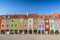 Row of colorful facade of houses on Poznan Old Market Square, Poland.