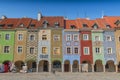 Row of colorful facade of houses on Poznan Old Market Square, Poland