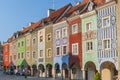 Row of colorful facade of houses on Poznan Old Market Square, Poland