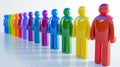 Row of colorful figures of people at an angle on a white background Royalty Free Stock Photo