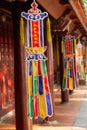 Colorful flags hanging in the courtyard  at the Tran Quoc Pagoda in Hanoi, Vietnam Royalty Free Stock Photo