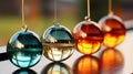 A row of colorful glass balls hanging from a string, AI Royalty Free Stock Photo