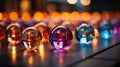 a row of colorful glass balls on a table Royalty Free Stock Photo