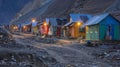 A row of colorful homes in a remote village are aglow thanks to solarpowered lights providing a sense of warmth and