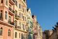 Row of colorful houses in Prague in morning light on sunny day, Czech republic Royalty Free Stock Photo