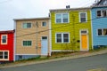 Row of colorful houses in Saint John`s Newfoundland and Labrador. Royalty Free Stock Photo