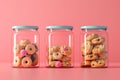 A row of colorful jars filled with various candies and cookies with Generative AI Royalty Free Stock Photo