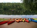 Row of kajaks for rent Royalty Free Stock Photo