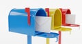 Row of Colorful Mailboxes with Envelopes Inside on White Background stock 19100 Royalty Free Stock Photo