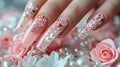 Row of Colorful Nails With Flower Designs Royalty Free Stock Photo