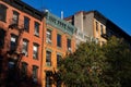 Row of Colorful Old Apartment Buildings along a Street in Greenwich Village of New York City Royalty Free Stock Photo