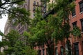 Row of Colorful Old Brick Residential Buildings in Greenwich Village with Green Trees in New York City Royalty Free Stock Photo