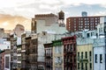 Row of colorful old buildings along Broadway in New York City Royalty Free Stock Photo