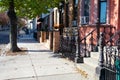 Sidewalk and Row of Homes in Greenpoint Brooklyn New York Royalty Free Stock Photo