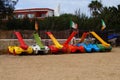 Row of colorful paddle boats