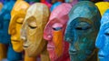 Row of Colorful Plastic Heads With Eyes Closed Royalty Free Stock Photo