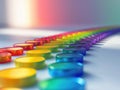 Row of colorful plastic spheres arranged in a rainbow pattern Royalty Free Stock Photo