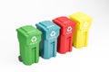 Row of colorful recycle bins on white background Royalty Free Stock Photo