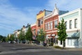 Row of colorful shops in downtown Dallas Oregon on Kings Valley highway