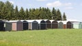 Row of colorful storage sheds