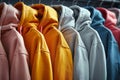 Row of Colorful Sweatshirts Hanging on Rack